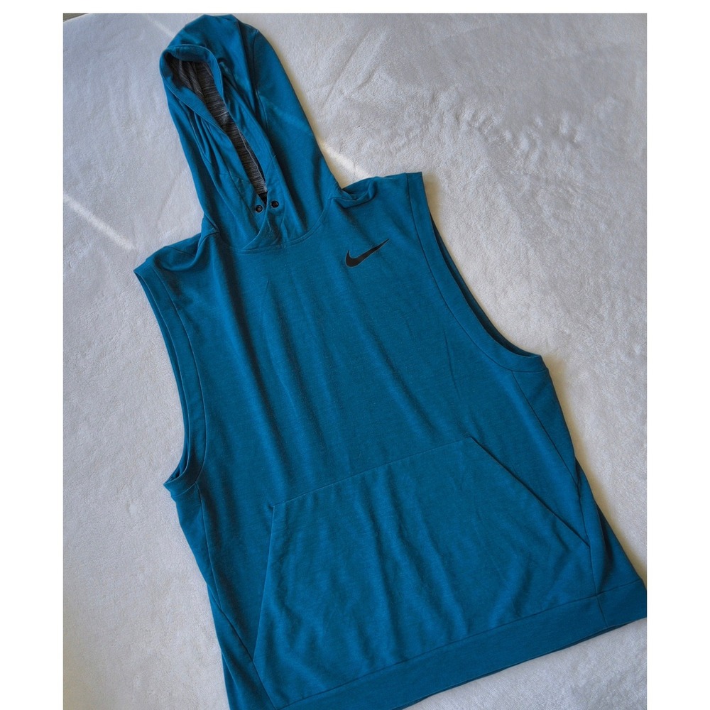 Nike Sleeveless Hoodie Mens XL Teal Blue Dri-FIT Training Vest 742618-457 Gym